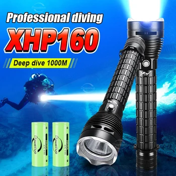 Самый яркий Фонарик для Дайвинга XHP160 Подводный 1000 м Профессиональный Водонепроницаемый Фонарик Подводный фонарь Перезаряжаемая лампа для дайвинга