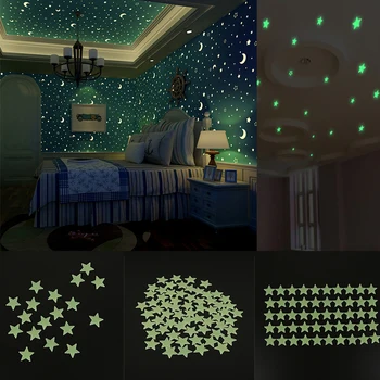 Наклейка на стену со светящейся звездой, Люминесцентная 3D наклейка на потолок Детской спальни, домашнее темное место, наклейки на стену со звездой