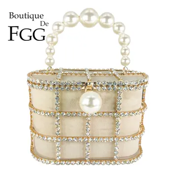 Бутик De FGG, Женская вечерняя сумка-тоут с жемчужной ручкой, хрустальные сумки на плечо, свадебные сумки для вечеринки, сумка со стразами