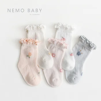 Новые детские носки, летние тонкие сетчатые носки для новорожденных, ультратонкие детские носки из чесаного хлопка с цветочным рисунком, носки для маленьких девочек